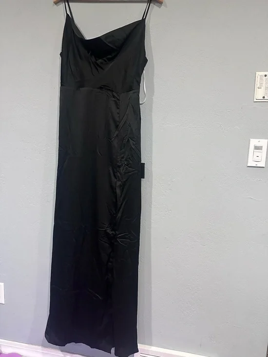 Lulu's Black Satin Cowl Neck Maxi Slip Dress - Picture 4 of 8